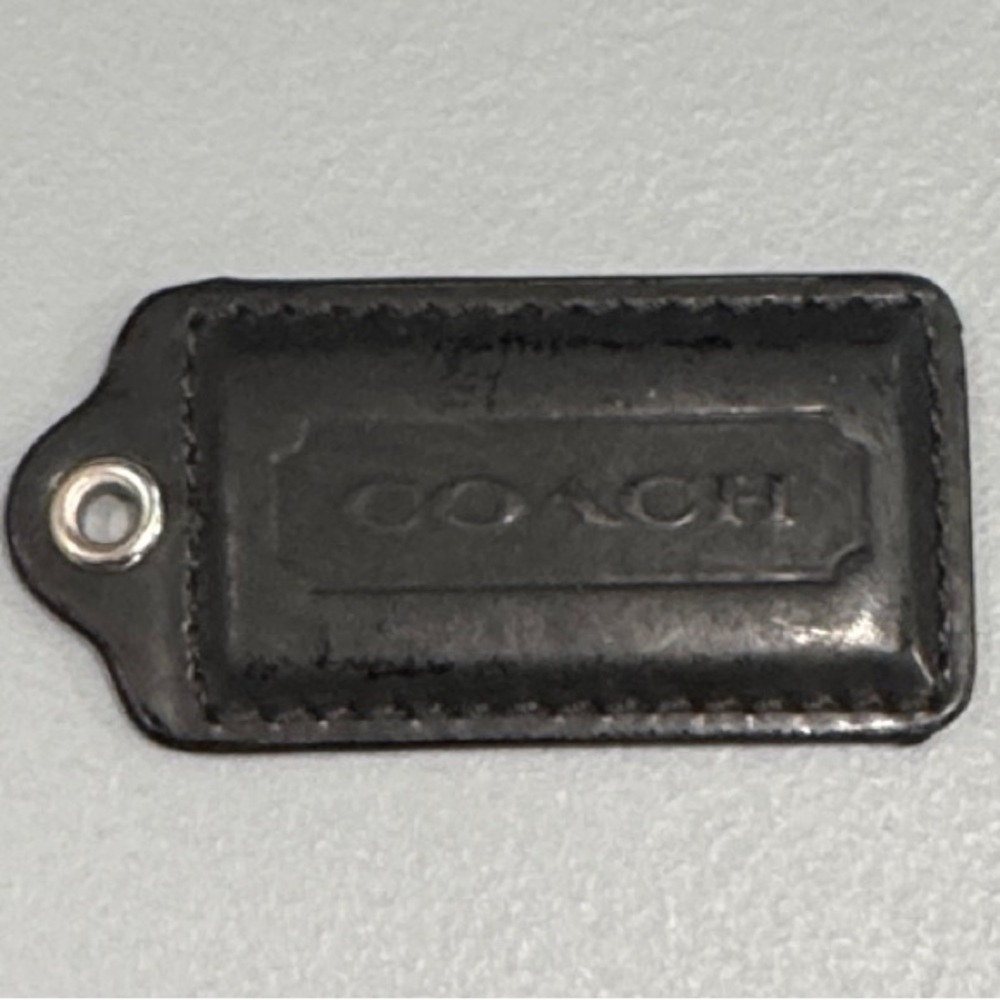 Coach Black Leather Logo Tag Key Fob